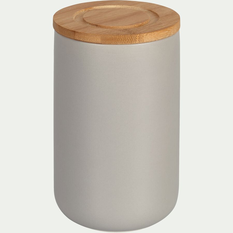 Pot en porcelaine gris avec couvercle en bambou D10,5xH16 cm-JAN