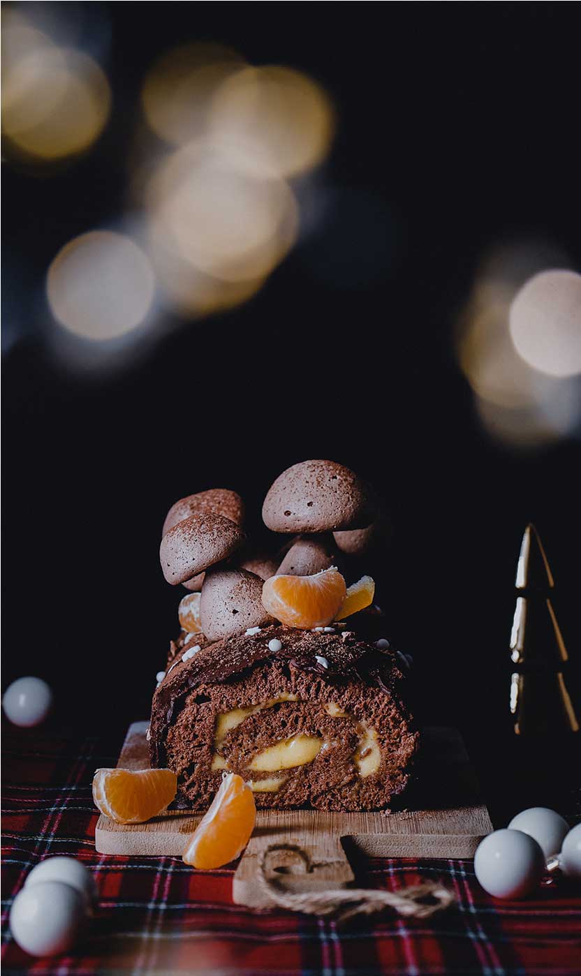 Bûche orange et chocolat, LA RECETTE @elodie_s_bakery - alinea.com