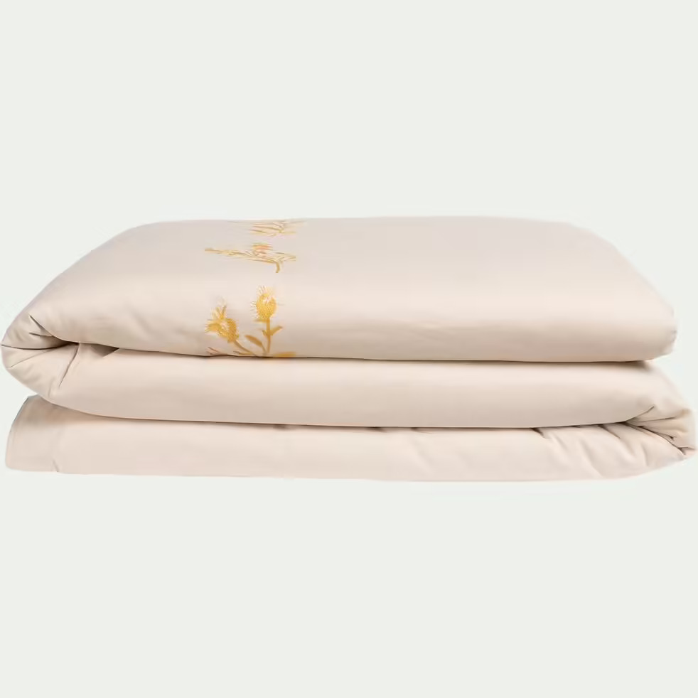 housse de couette brodée en lin lavé et coton 240x220cm - blanc 