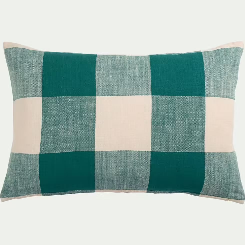coussin à carreaux en coton 40x60cm - vert émeraude