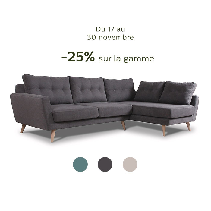 icone. Canapé made in France 3 places fixe en tissu gris. à partir de 699€