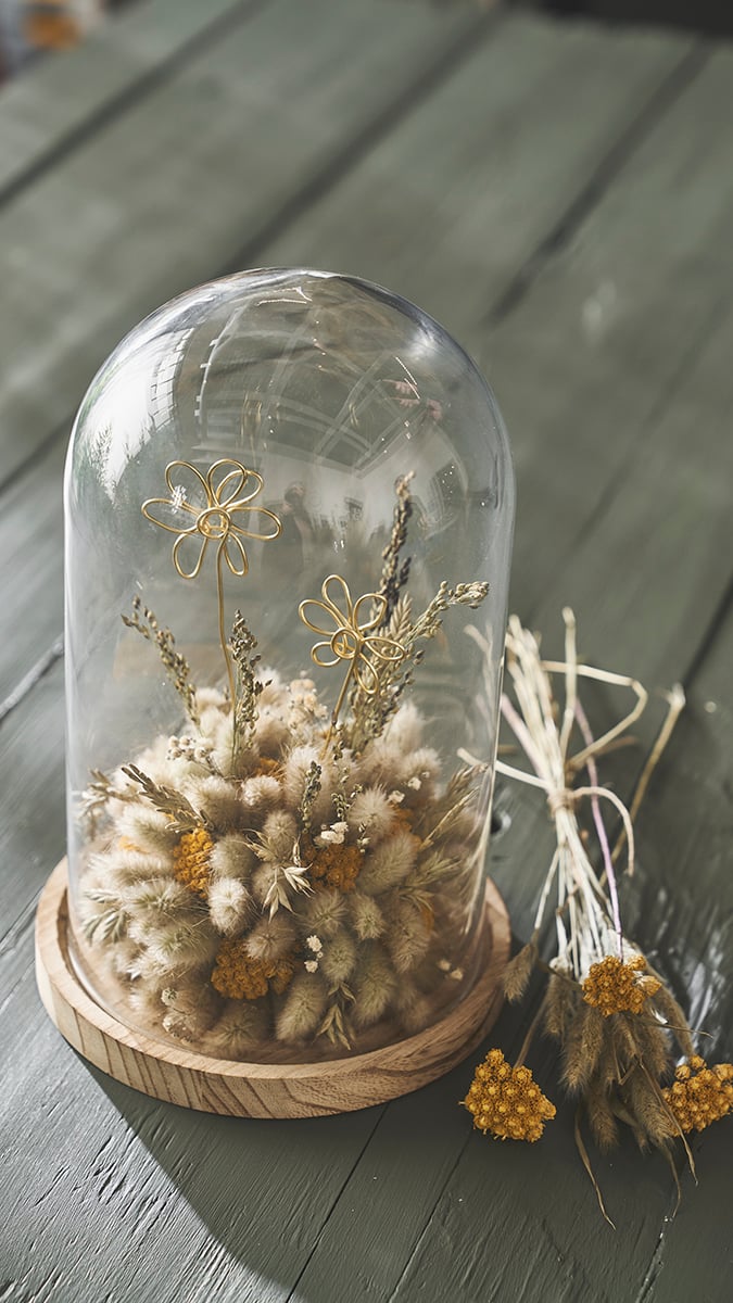Atelier DIY fleurs séchées sous cloche alinea Cabries