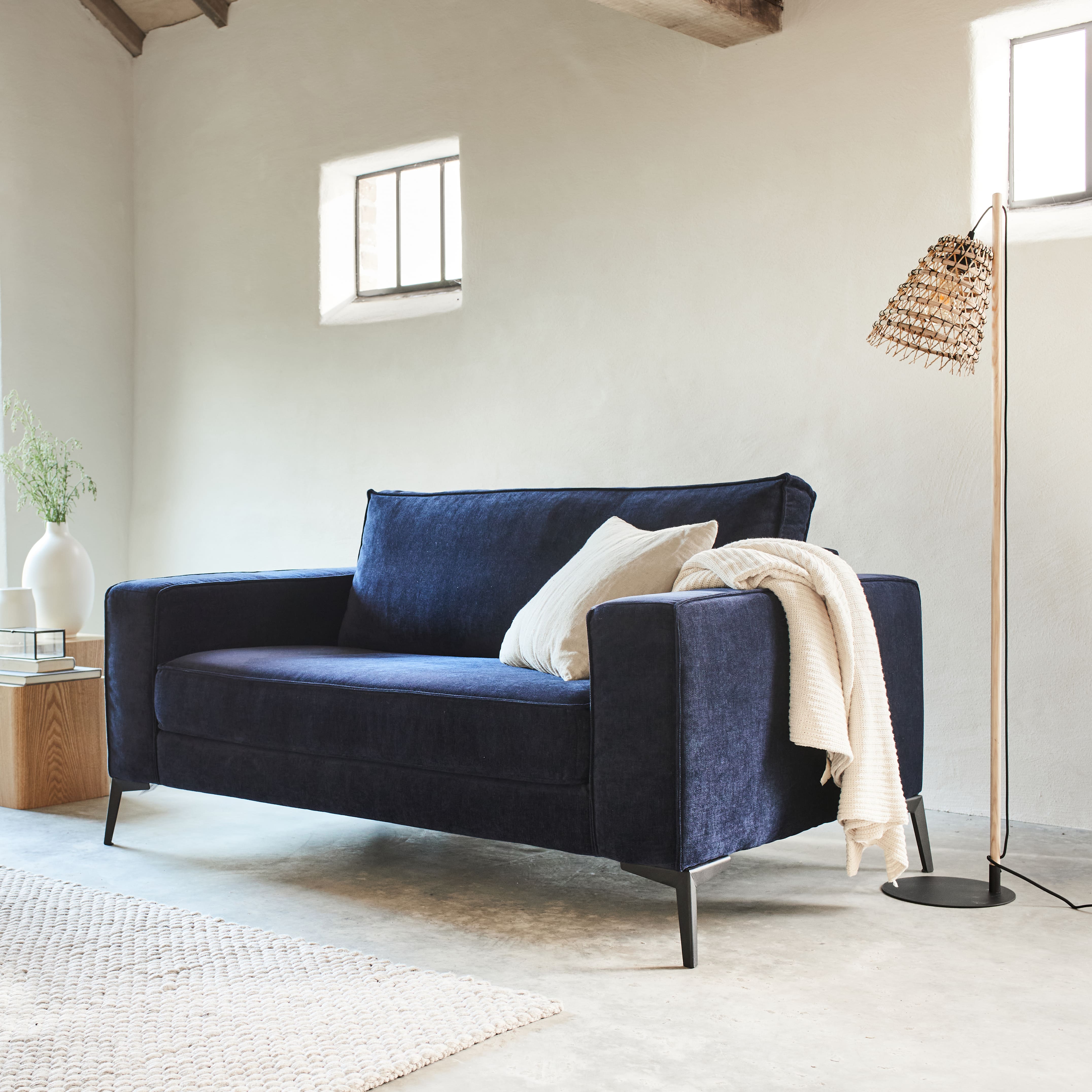 Canapé fixe 1.5 places pieds hauts métal -  Danny bleu céou alinea