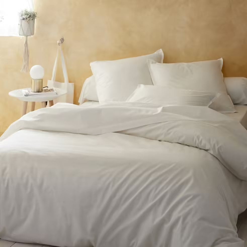 linge de lit uni en percale de coton
