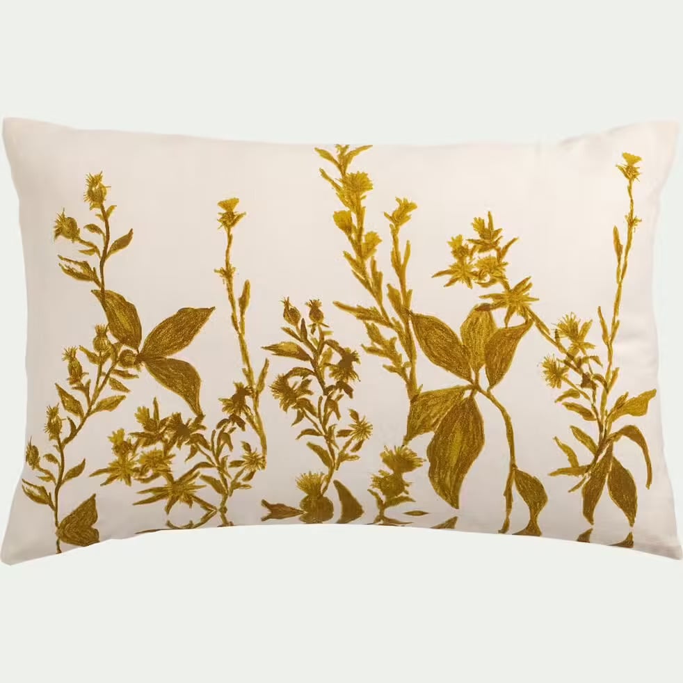 coussin motif floral en lin et coton 40x60cm - jaune