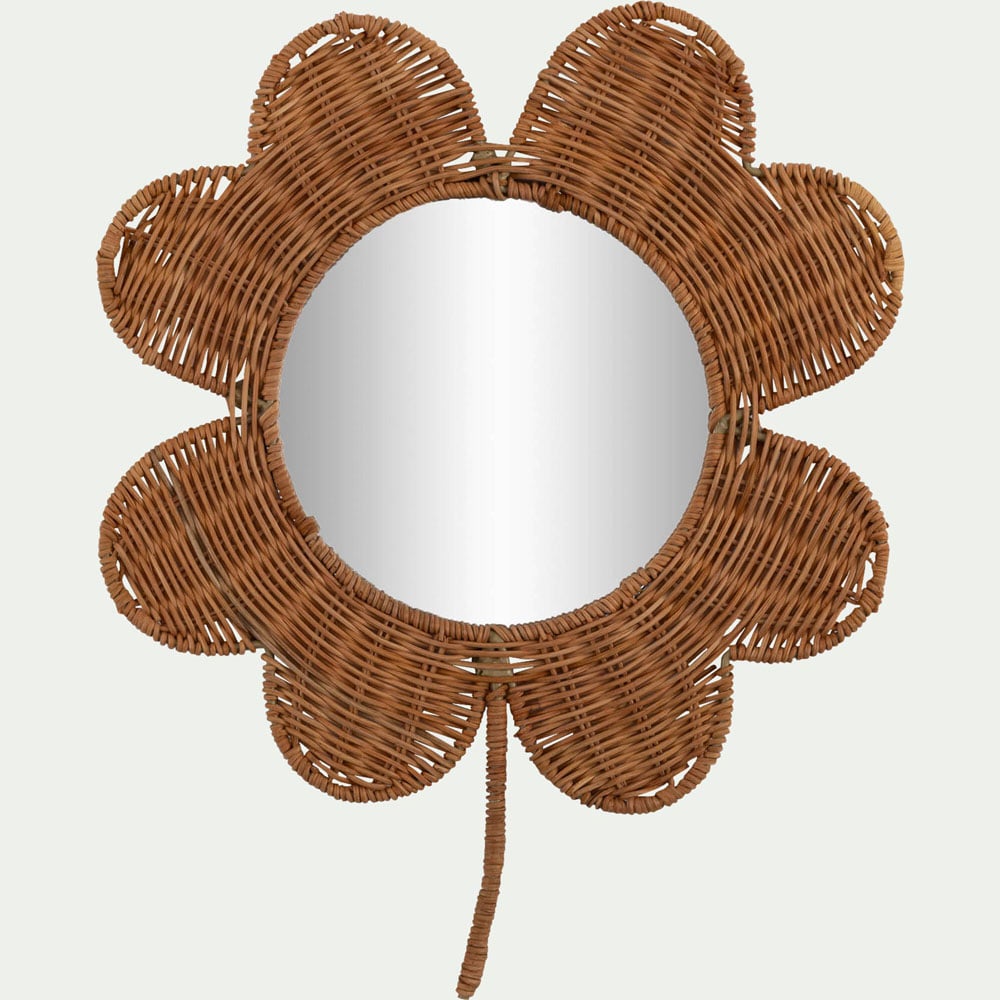 Miroir forme trèfle en rotin