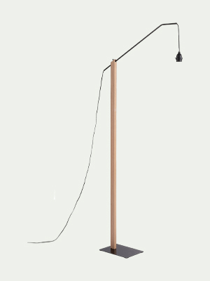lampadaire arc en bois et métal noir