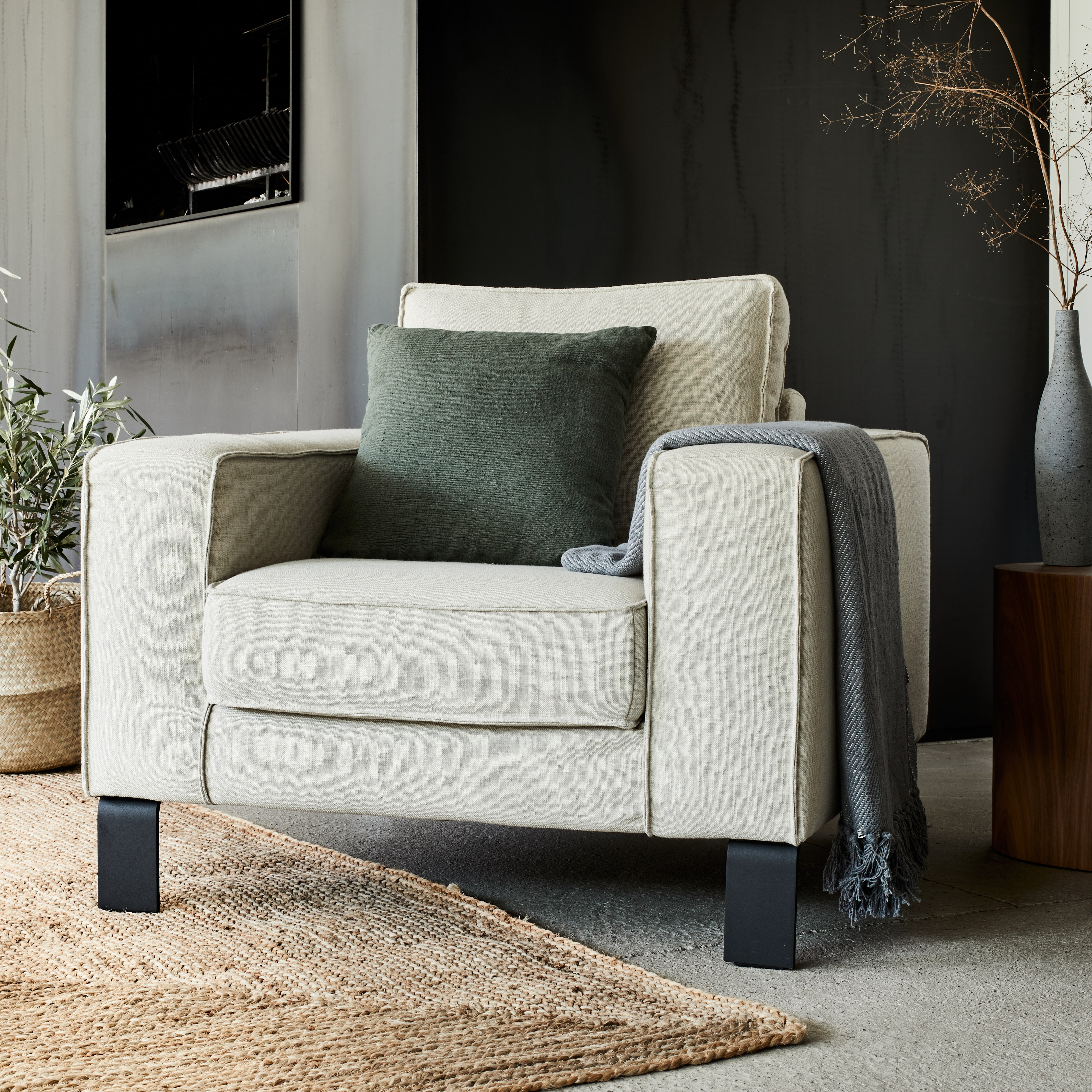 Fauteuil pieds hauts métal - Lin monet écru alinea