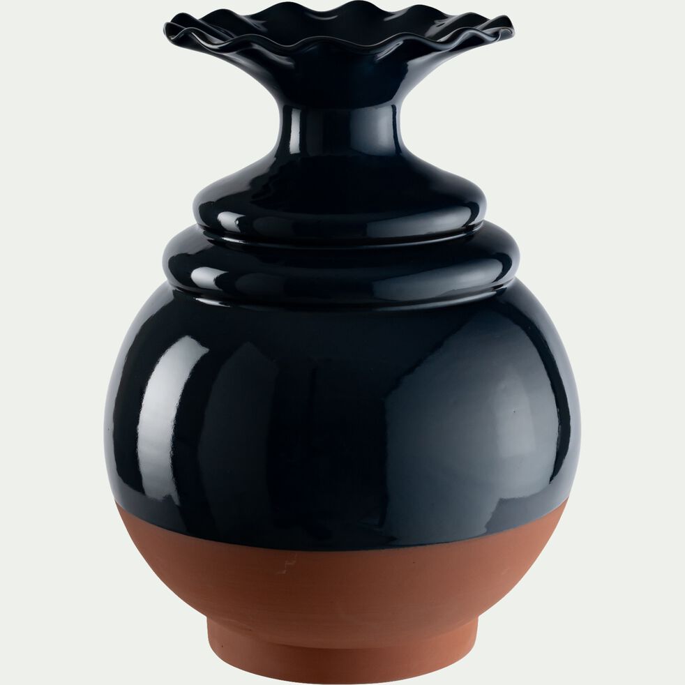 Vase boule en terre cuite bicolore