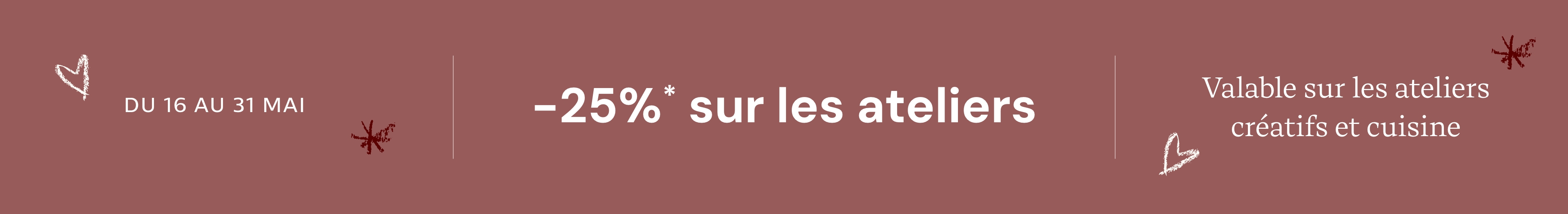 -25% pour la réservation de nos ateliers créatifs et ateliers cuisine | alinea