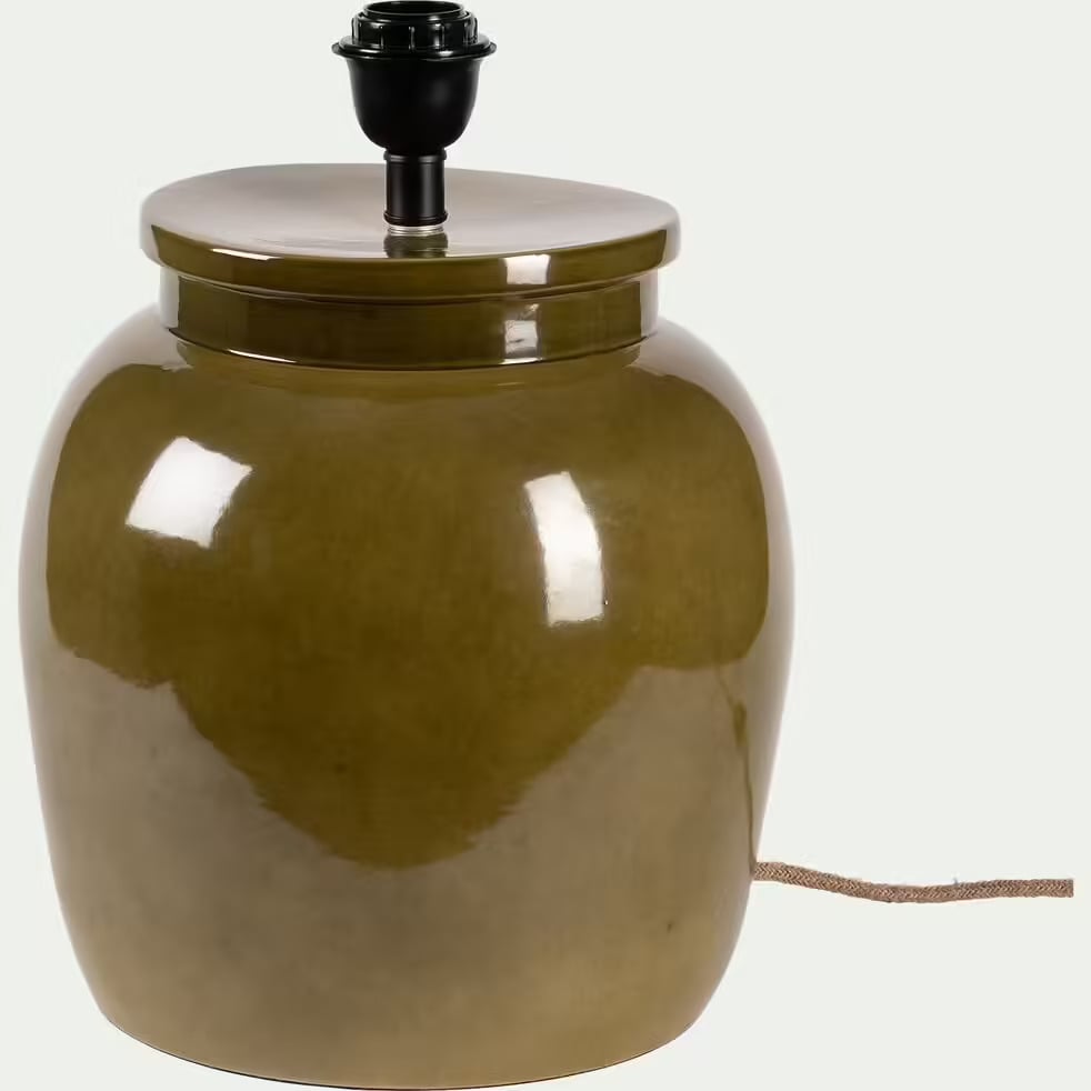 pied de lampe électrifié en grès d28cm - vert
