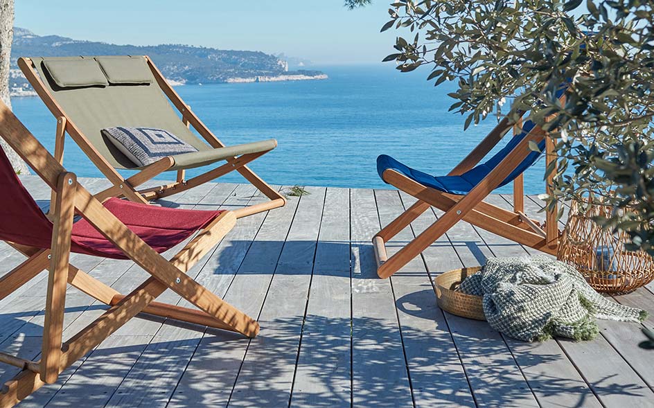 Chaise Longue Alinea  Fauteuil de jardin en acacia lasuré Blanc